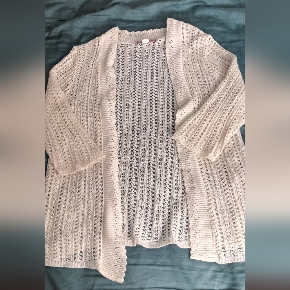 Knit Minded Ivory Colored Open Front Knitted Cardigan/Size 1x (Juniors)